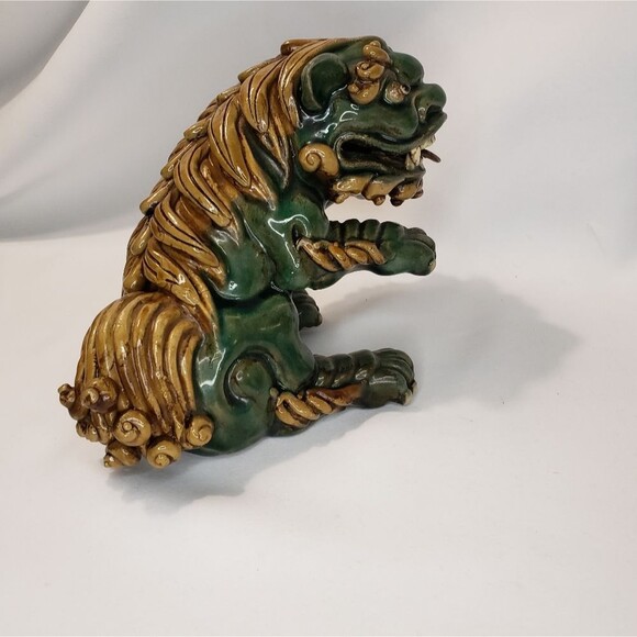 Chinese Foo Dogs, Pair, Green and brown, Unique, Rare - Picture 11 of 12